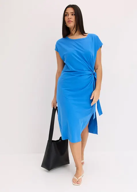 Jerseyklänning med knytdetalj i elastisk bomullsmix, bonprix