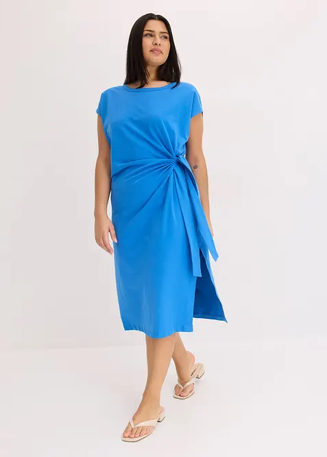 Jerseyklänning med knytdetalj i elastisk bomullsmix, bonprix