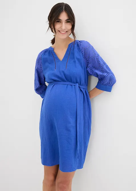 Mammaklänning i bomullsmuslin med hålbroderi, bonprix