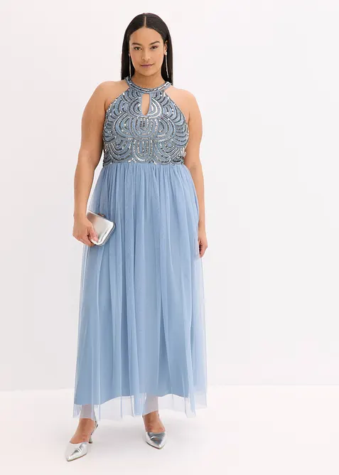 Maxiklänning med paljettbroderi, bonprix