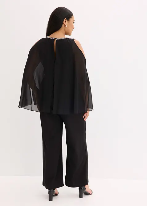 Jumpsuit med poncho och strass, bonprix