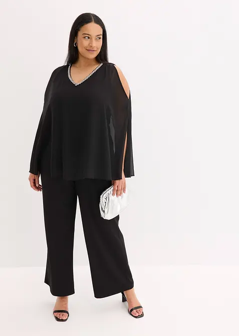 Jumpsuit med poncho och strass, bonprix