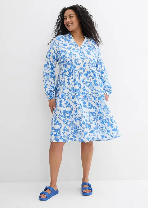 Kl&auml;nning med farfarskrage i f&ouml;ljsam viskos, bonprix