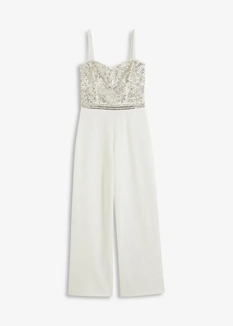 Brudjumpsuit i kräpp med struktur och med pärlbroderi, bonprix