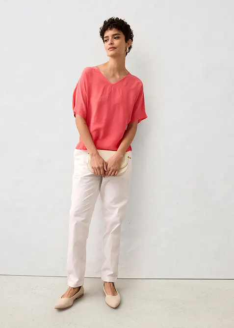 Topp med sidenandel och v&auml;vd inf&auml;llning, bonprix