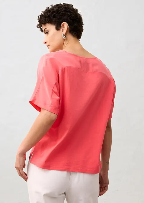 Topp med sidenandel och v&auml;vd inf&auml;llning, bonprix