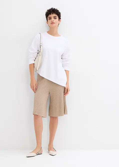 Stickade bermudas med hög midja i viskosmix, bonprix