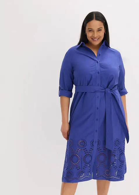Skjortklänning med hålbroderi, bonprix
