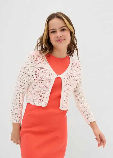 Stickad bolero med broderi och 3/4-&auml;rmar f&ouml;r barn, bonprix