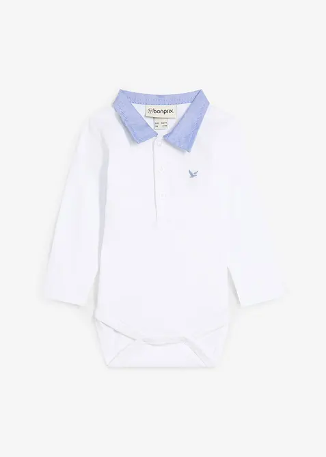Långärmad body med skjortkrage för bebisar, ekologisk bomull, bonprix