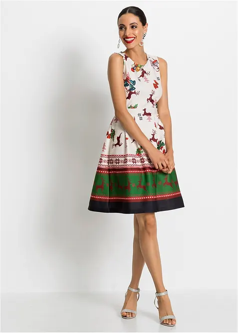 Fodralklänning med julmönster i stadig neopren, bonprix