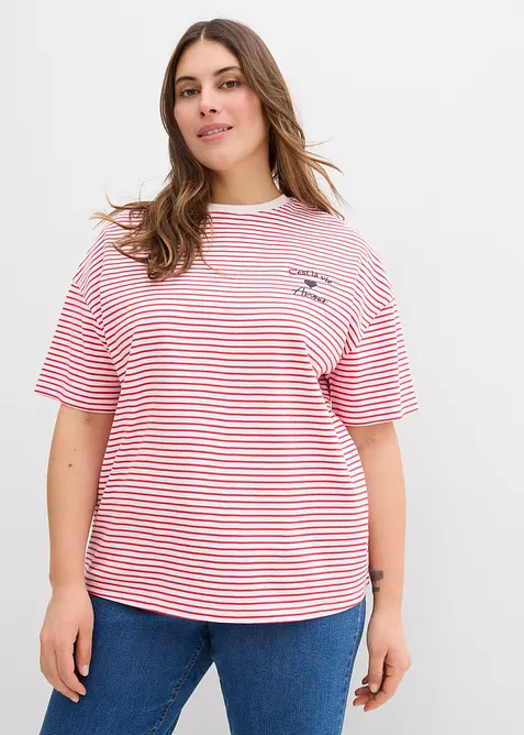 Randig T-shirt med broderi, bonprix