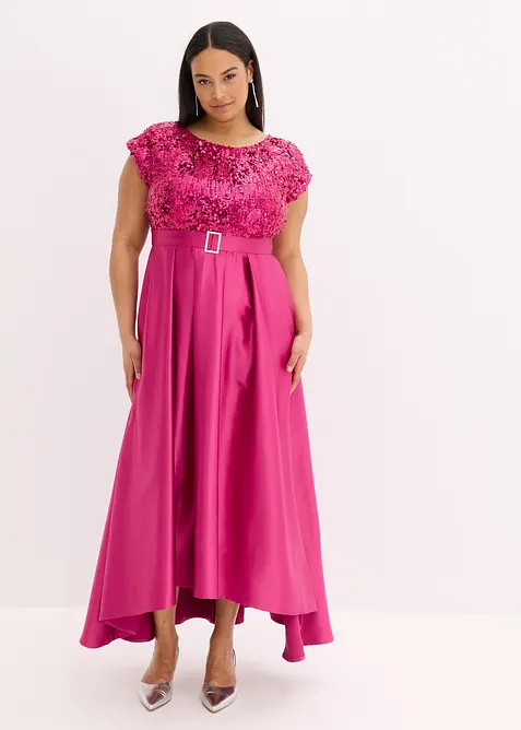 Maxiklänning i glänsande satin med paljetter, bonprix