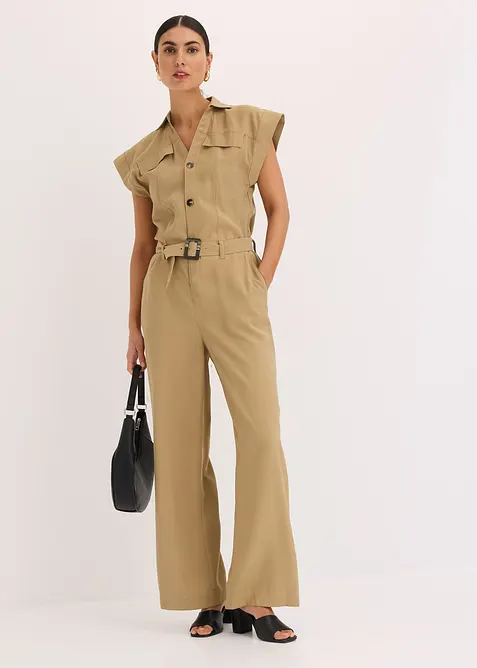 Jumpsuit av viskos med knytskärp, bonprix