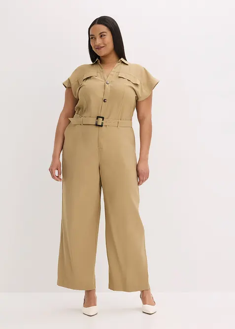 Jumpsuit av viskos med knytskärp, bonprix