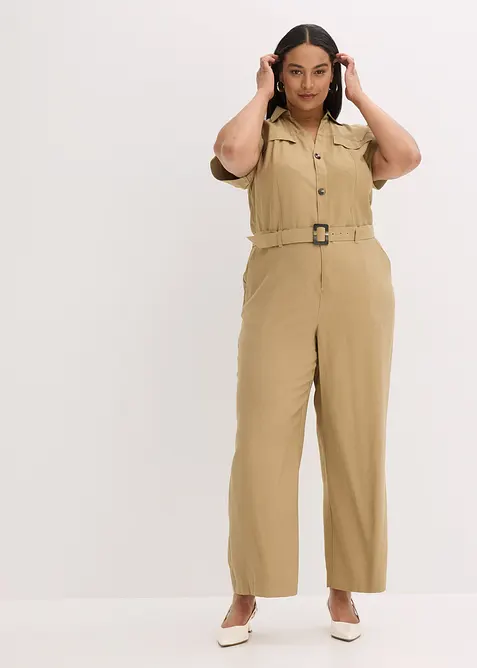 Jumpsuit av viskos med knytskärp, bonprix