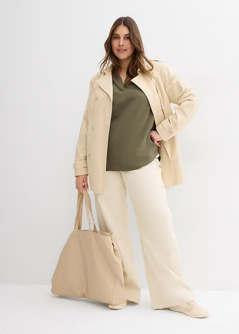 Kortärmad blus i fast viskosmix, bonprix