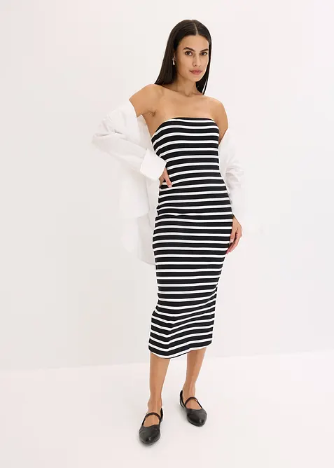 Ribbstickad bandåklänning, bonprix