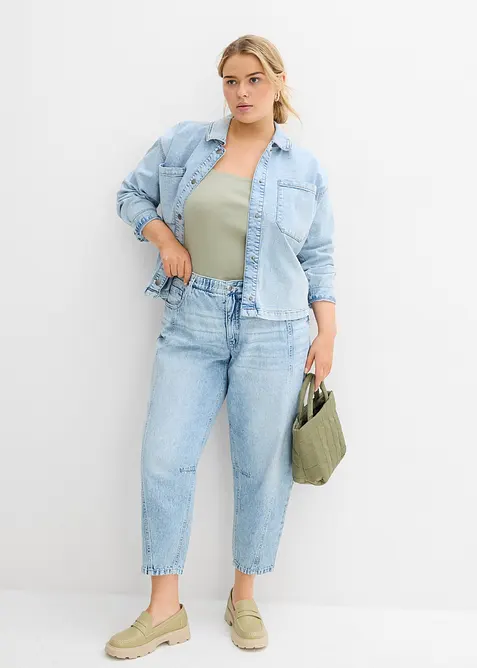 Barrel Jeans Mid Waist med bekv&auml;m midja, cropped, bonprix
