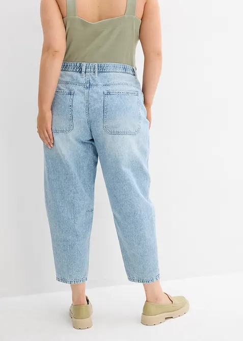 Barrel Jeans Mid Waist med bekv&auml;m midja, cropped, bonprix