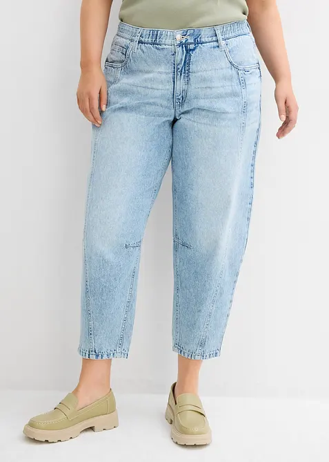 Barrel Jeans Mid Waist med bekv&auml;m midja, cropped, bonprix