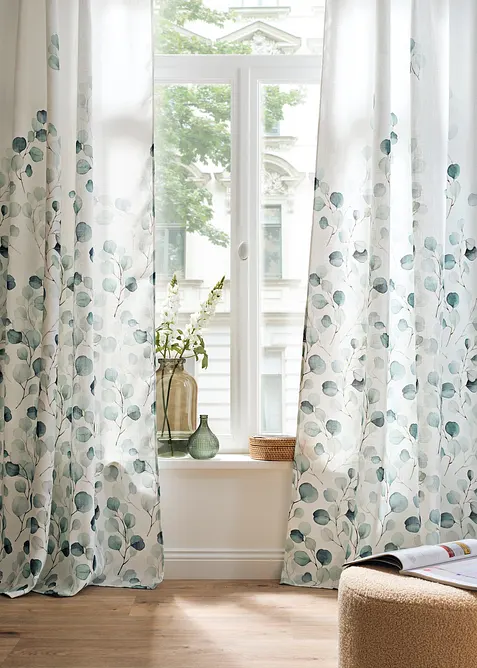 Strukturgardin med blommigt tryck (1-pack), bonprix