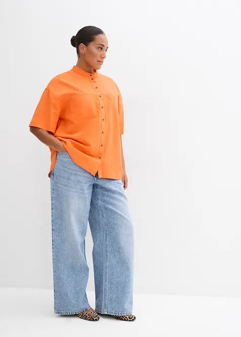 Skjortblus i tunn bomullsmix, bonprix