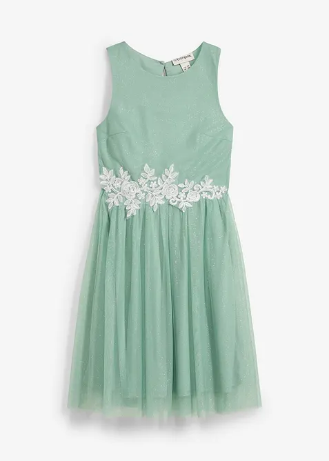 Mellanlång klänning med spetsbesättning för barn, bonprix