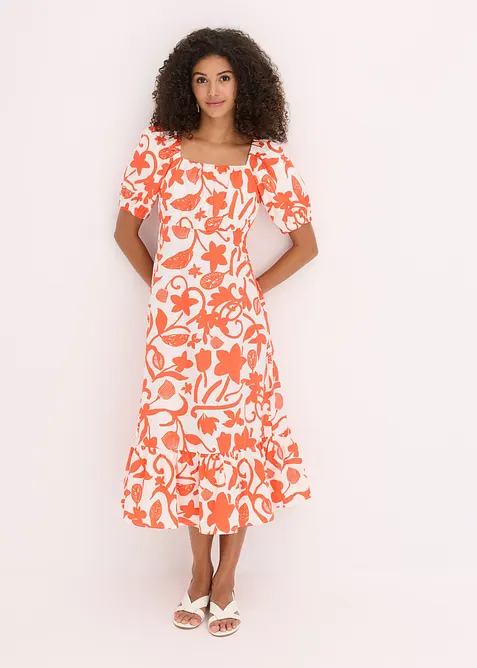 Mellanlång klänning i ekologisk bomull, bonprix