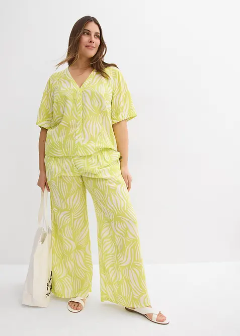 Kortärmad blus med linnelook, bonprix