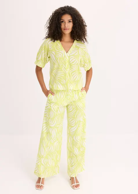 Kortärmad blus med linnelook, bonprix