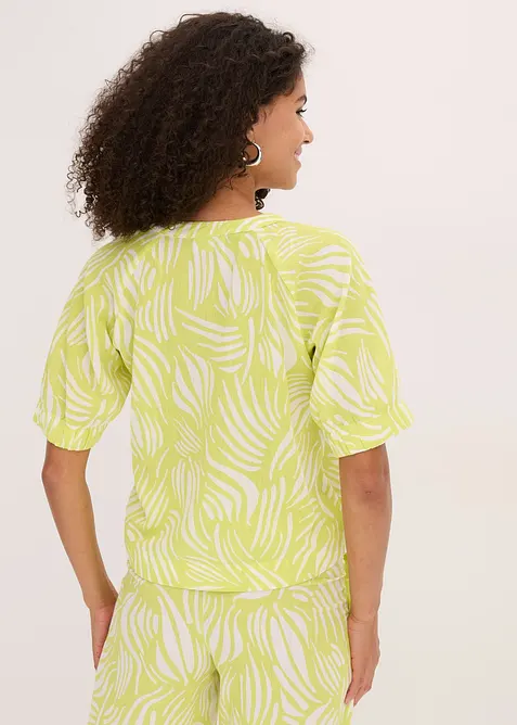 Kortärmad blus med linnelook, bonprix