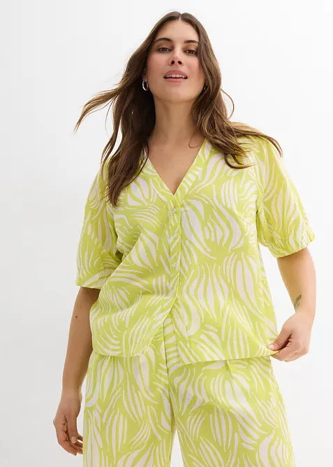 Kortärmad blus med linnelook, bonprix