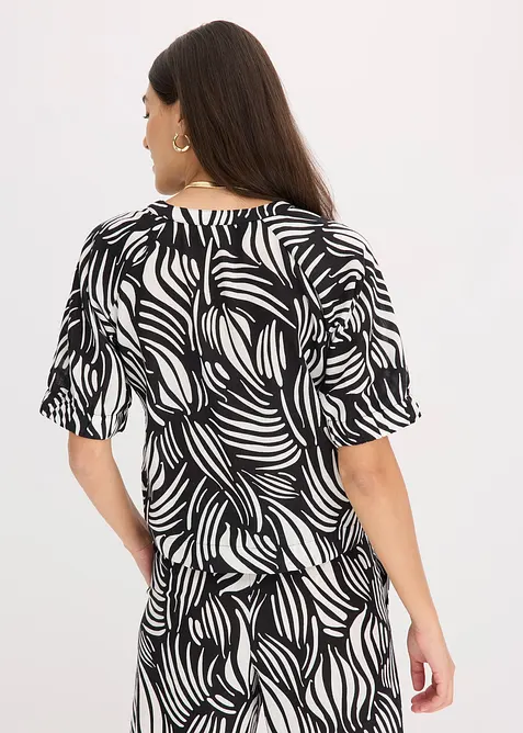 Kort&auml;rmad blus med linnelook, bonprix