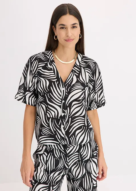 Kort&auml;rmad blus med linnelook, bonprix