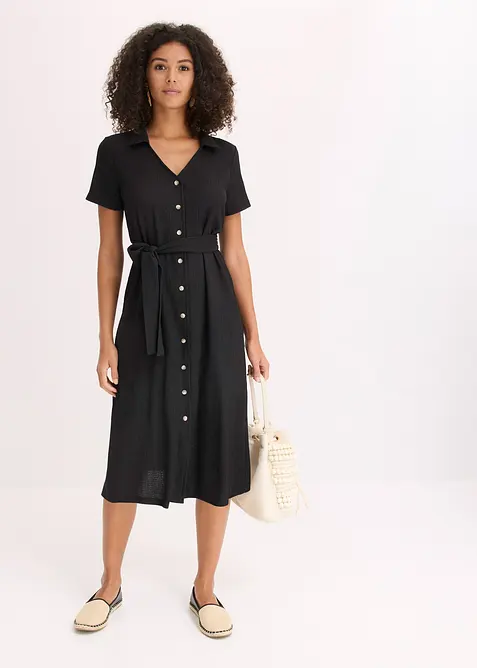 Jerseyklänning i luftig kräpp, bonprix