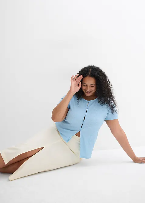 Mellanlång kjol i luftig linnemix, bonprix