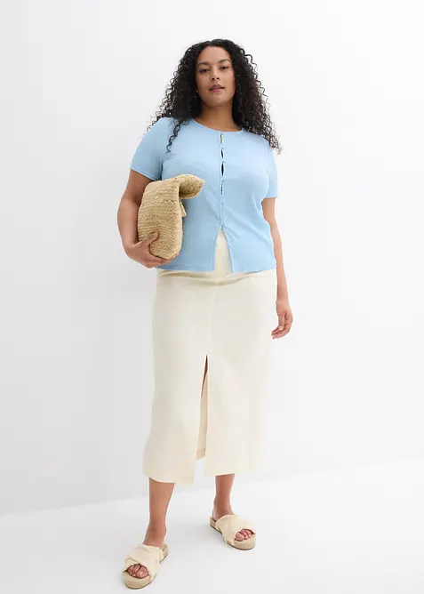 Mellanlång kjol i luftig linnemix, bonprix