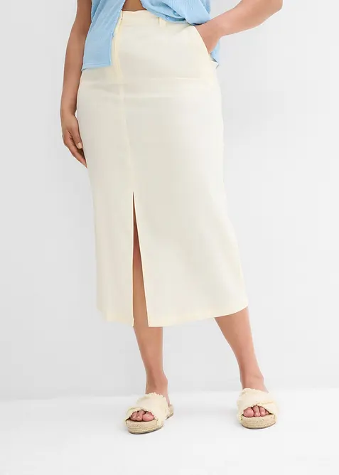 Mellanlång kjol i luftig linnemix, bonprix