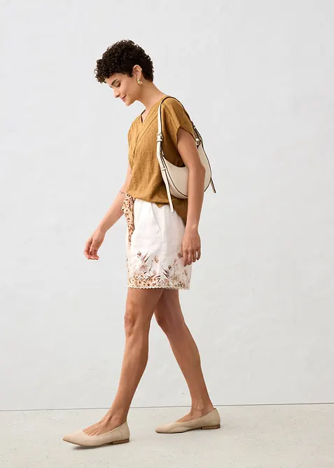 T-shirt i rent linne med spets, bonprix