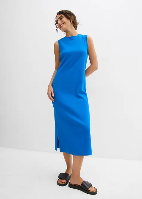 Ribbad jerseykl&auml;nning med sprund och bomull, bonprix