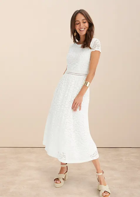 Spetsklänning med virkad infällning i midjan, bonprix