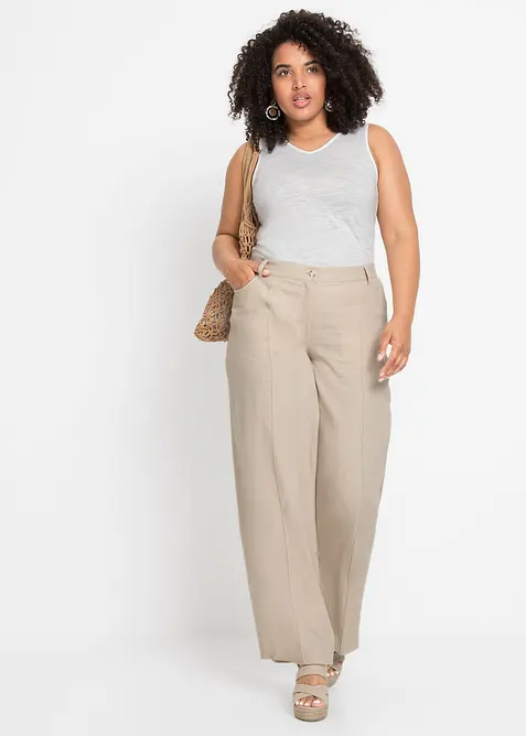 Palazzobyxa i luftig linnemix, bonprix