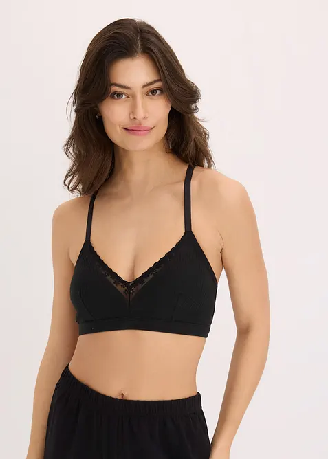 Vadderad bralette utan bygel med ekologisk bomull (2-pack), bonprix