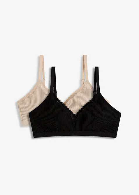 Vadderad bralette utan bygel med ekologisk bomull (2-pack), bonprix