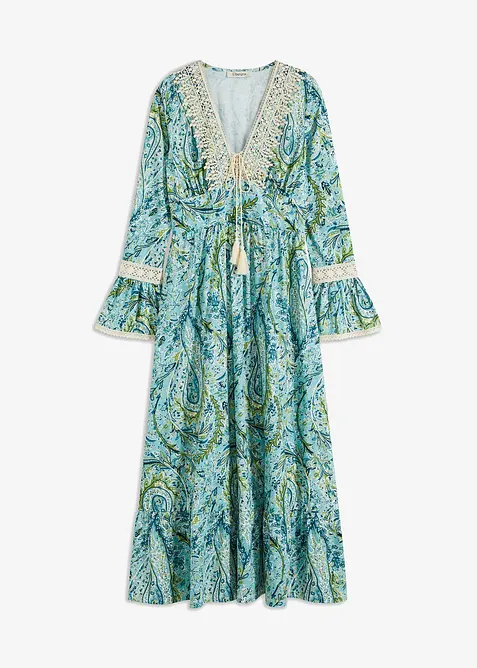 Jerseyklänning med virkad infällning, bonprix