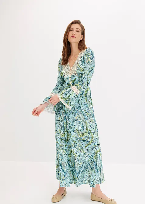 Jerseyklänning med virkad infällning, bonprix