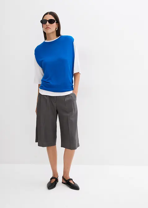 Stickad topp i ballongmodell av fintrådig viskos, bonprix