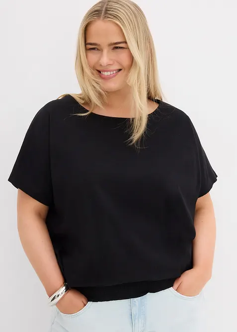 Flammgarnstopp av ekologisk bomull med smockad nederkant, bonprix