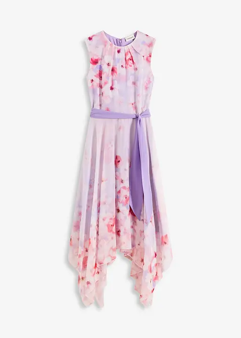 Chiffongklänning med flikig nederkant och knytband, bonprix